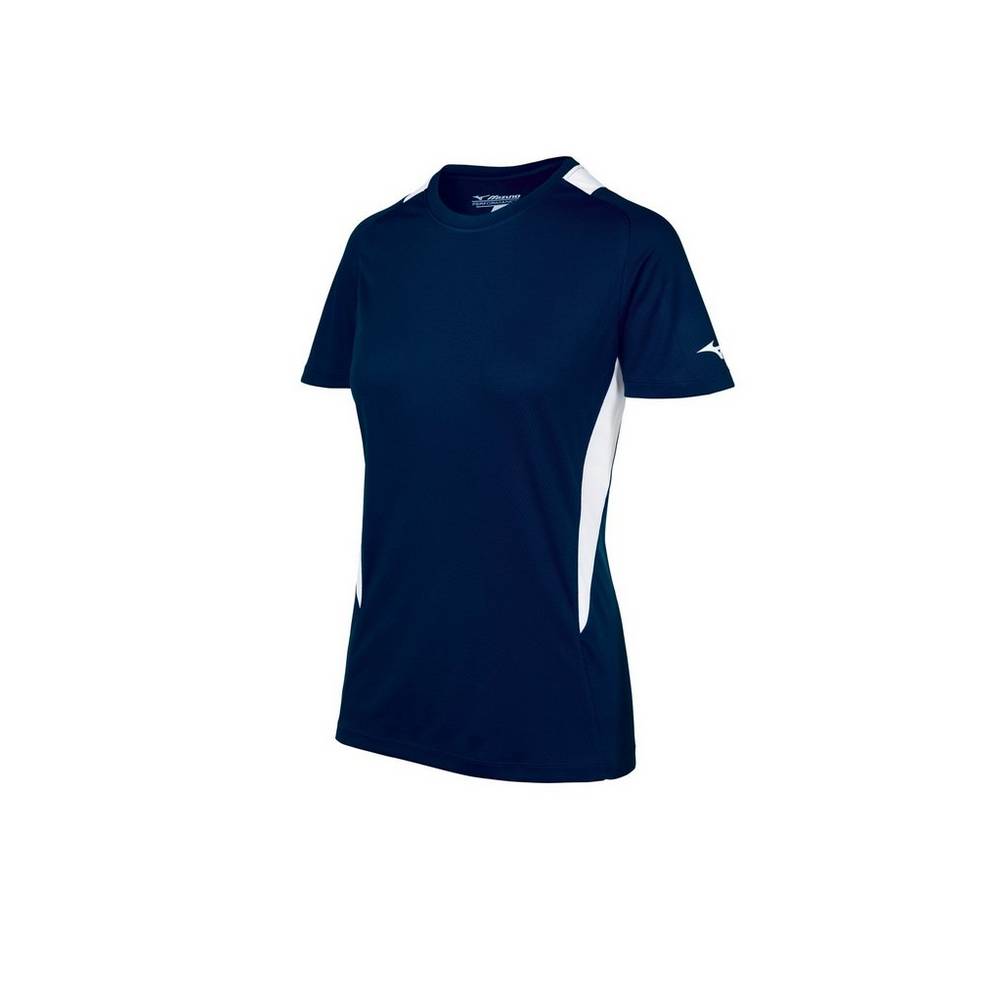 Camisas Mizuno Softball Crew Neck - Mulher - Azul Marinho/Branco - YWULR7245